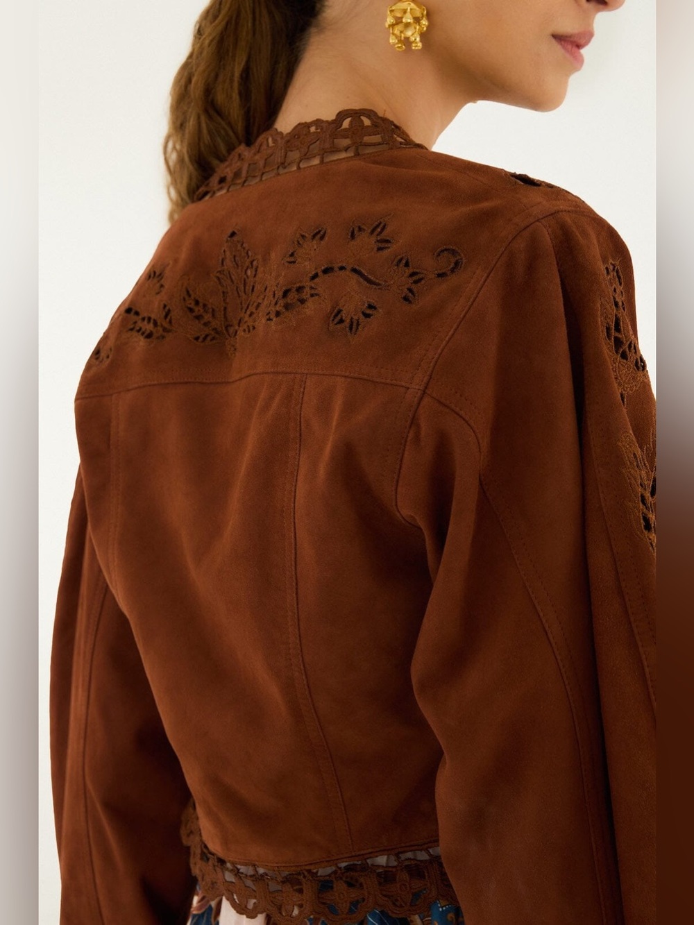 Farm Rio Caramel Richelieu Cropped Leather Jacket - Picture 7 of 10